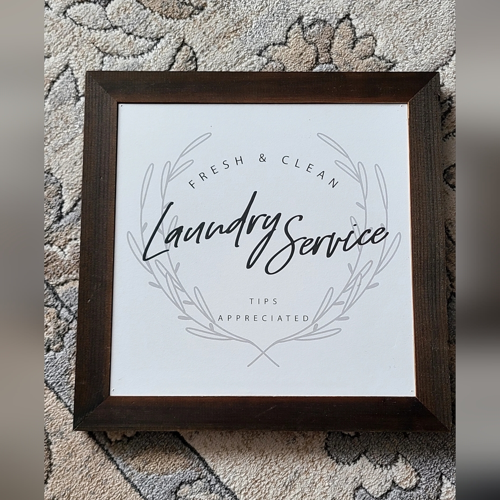 Laundry Service Framed Wall Sign - White and Brown